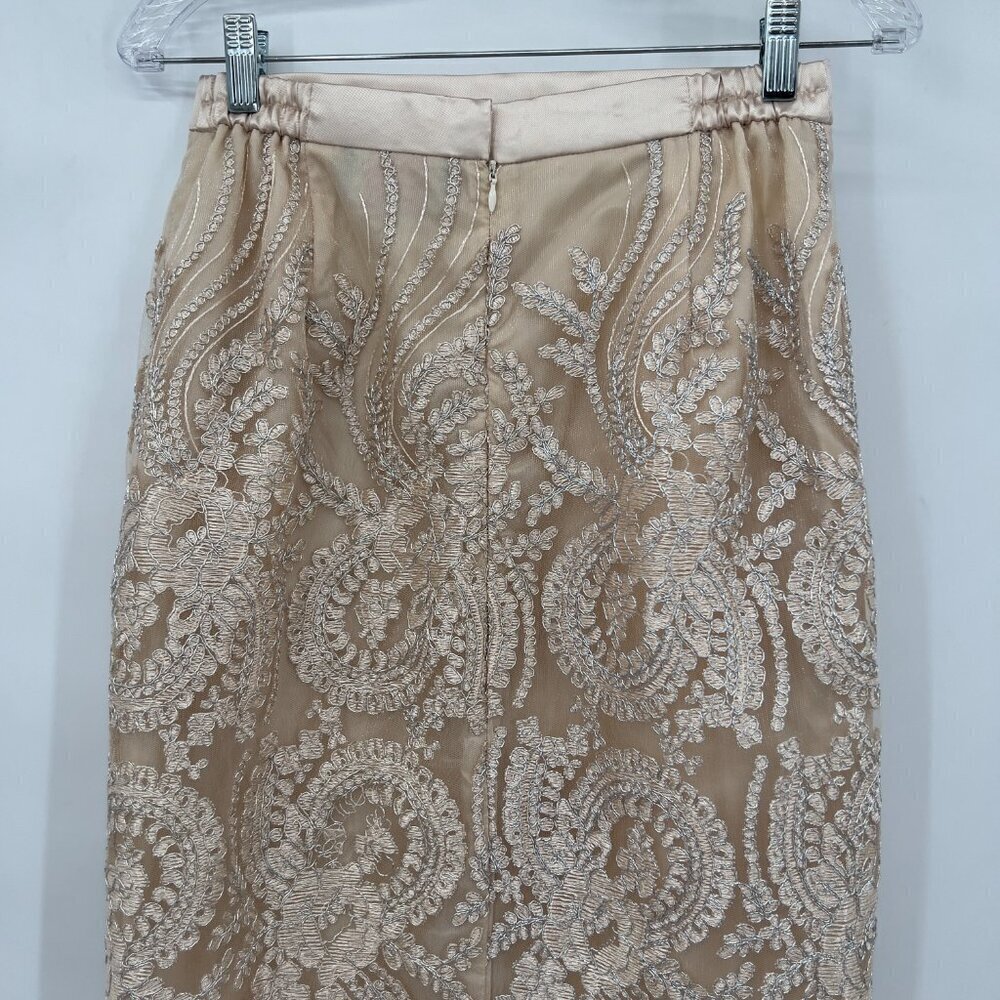 Women’s Terramina Collection Cocktail Embroidered Lace Midi Skirt Beige Gold 8 - Picture 5 of 13